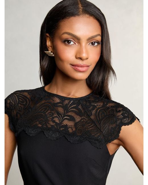 Lipsy Black Lace Top Asymmetrical Fit And Flare Midi Dress