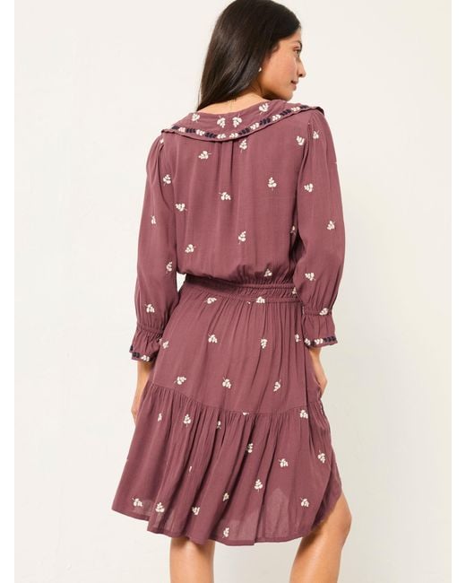 FatFace Brown Fatface Orla Regular Embroidered Dress