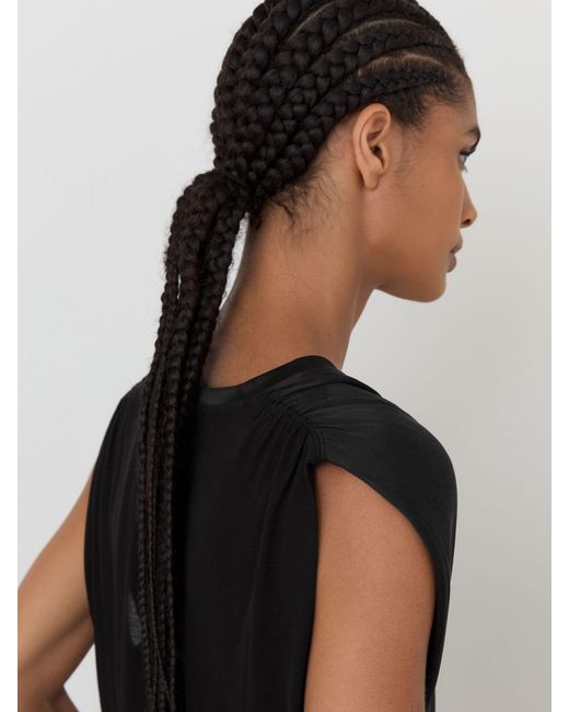 Reiss Black Silk-Front V-Neck Sleeveless Top