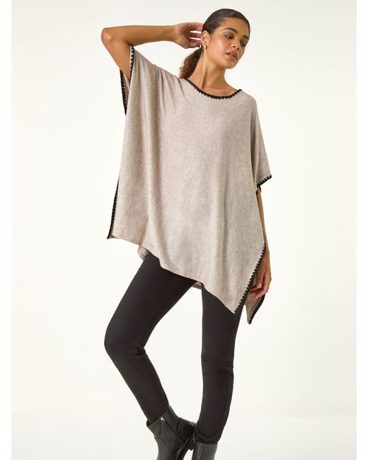 Roman Natural Blanket Stitch Knit Poncho