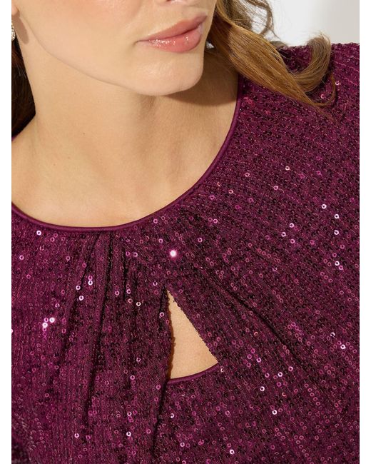 M Com Purple Sequin Twist Neck Keyhole Top