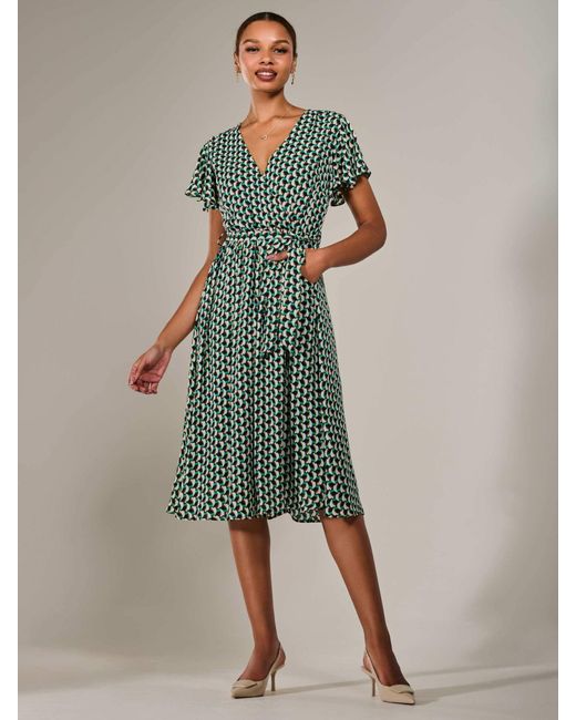 Jolie Moi Green Short Sleeve Side Tie Midi Dress