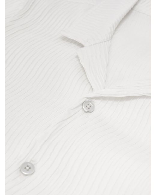Reiss White Textured-Wave Cuban-Collar Shirt for men