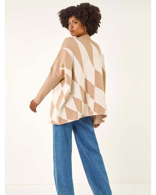 Roman Blue Geometric Plaid Knit Poncho