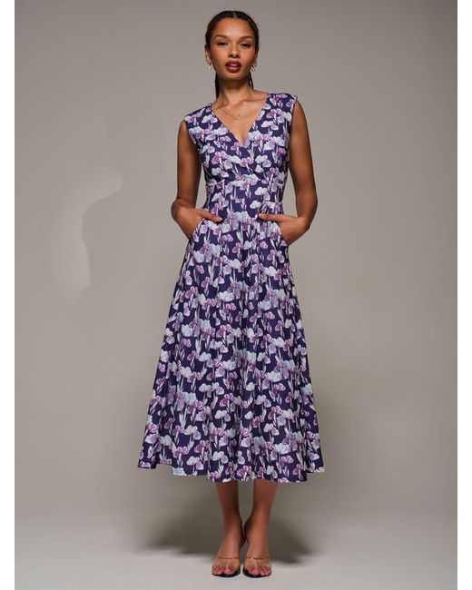 Jolie Moi Purple V-Neck Fit & Flare Scuba Midaxi Dress