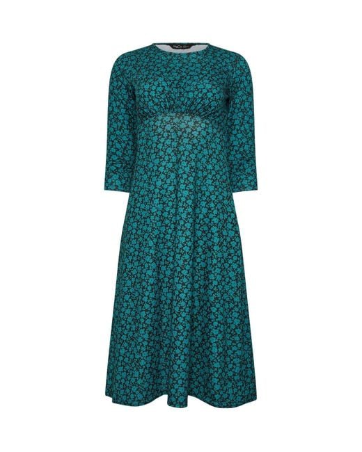 M Com Blue Petite 3/4 Sleeve Midi Dress