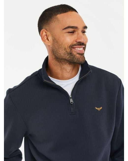 Threadbare Blue Quarter Zip Neck Sweatshirt for men