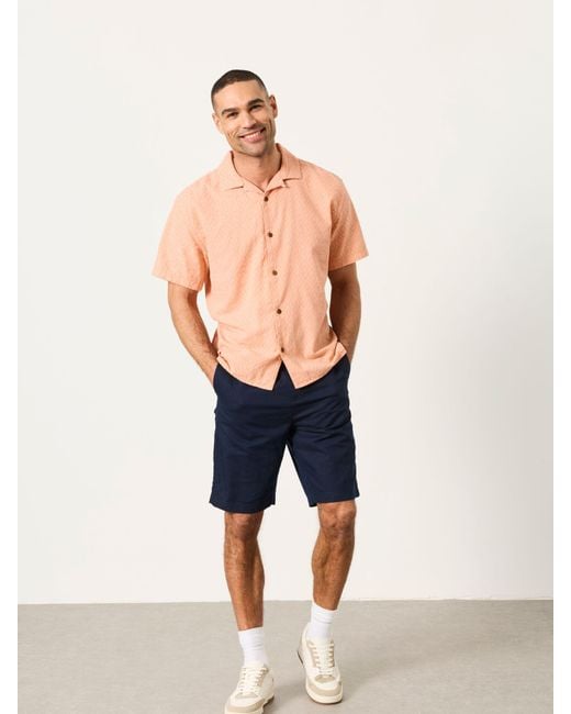 FatFace Blue Fatface Short Sleeve Relaxed Fit Garment Dye Geo Textured Shirt for men