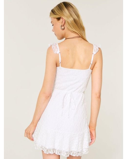 hollister white lace dress Women's Crochet-Style Babydoll Mini Dress | Women's Clearance