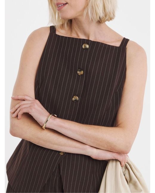 JD Williams Brown Stripe Button Top