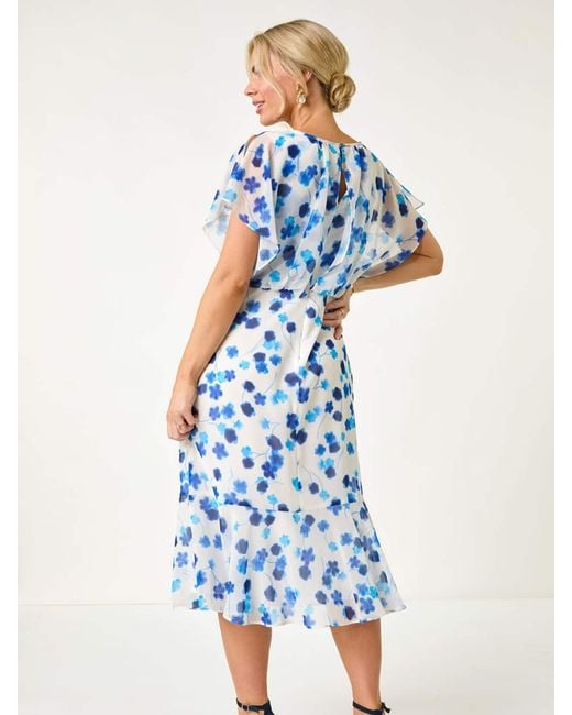 Roman Blue Petite Floral Print Blouson Dress