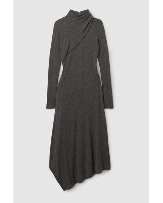 Reiss Gray Drape Asymmetric Midi Dress