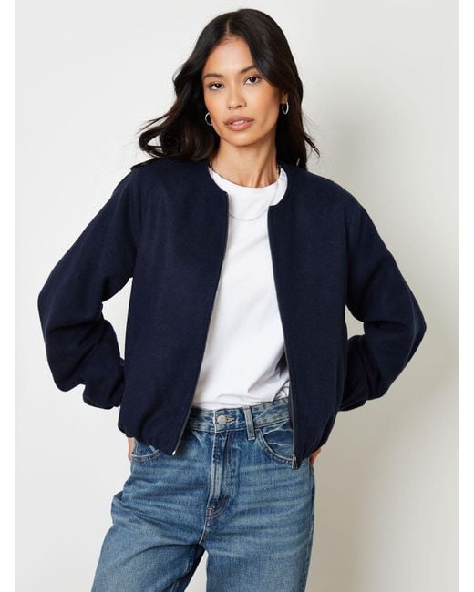 Threadbare Blue Brushed Bubble Hem Bomber Jacket