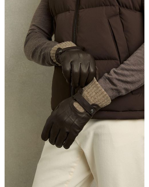 Reiss Brown Sanford Gloves Leather Ribbed for men