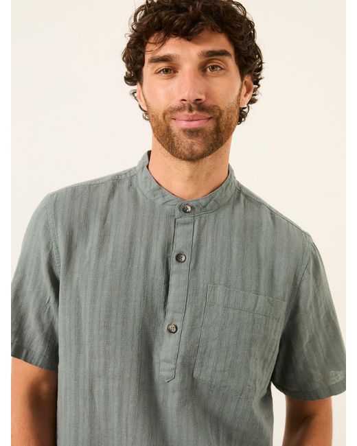 FatFace Gray Fatface Bugle Short Sleeve Grandad Popover Shirt for men