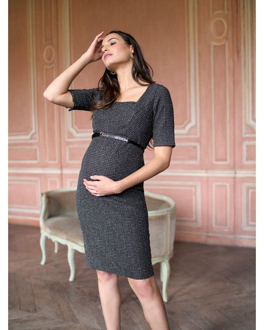 Seraphine A-Line Stretch Tweed Maternity Dress in Black | Lyst