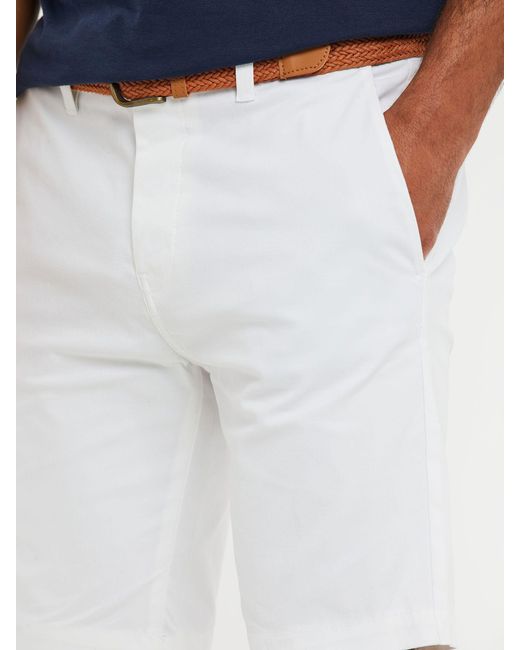 Threadbare White Belted Chino Shorts for men