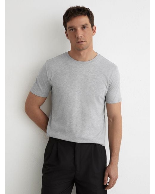 Reiss Gray Marl Bless Cotton Crew-Neck Tailored-Fit T-Shirt for men