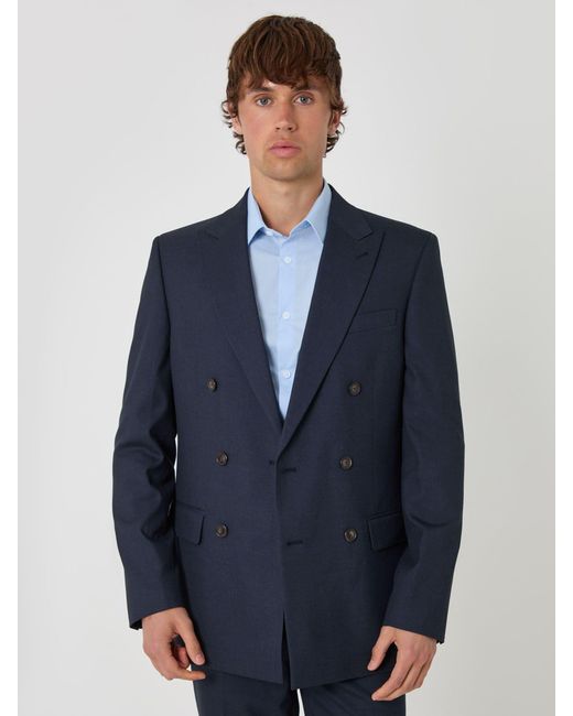 Threadbare Blue Tailored Fit Double Breasted Suit Jacket for men