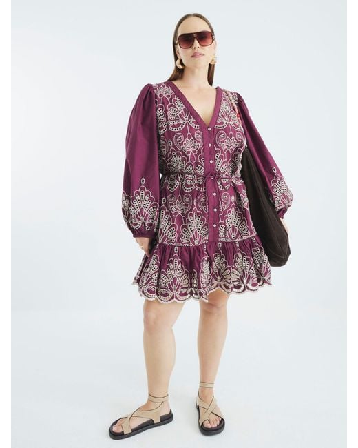 River Island Purple Broiderie Shirt Dress