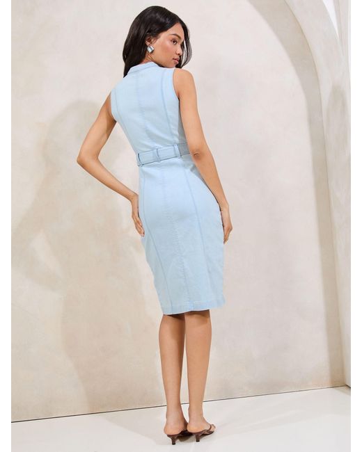 Lipsy Blue Sleeveless Denim Belted Shirt Dress