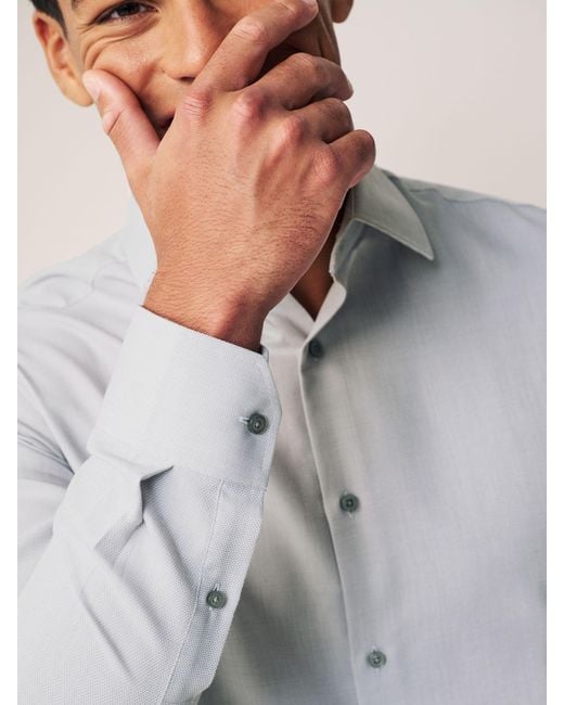 Next White Slim Fit Easy Care Textured Single Cuff Smart Shirt for men