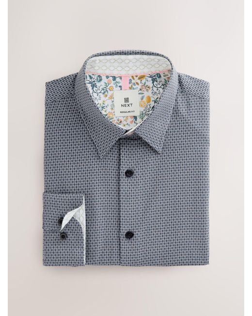 Next Blue Cotton Rich Trimmed Textured Shirt for men