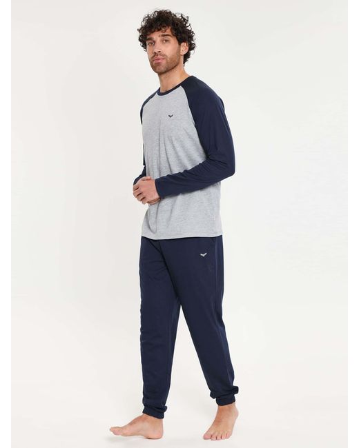 Threadbare Blue Blend Long Sleeve Pyjamas Set for men
