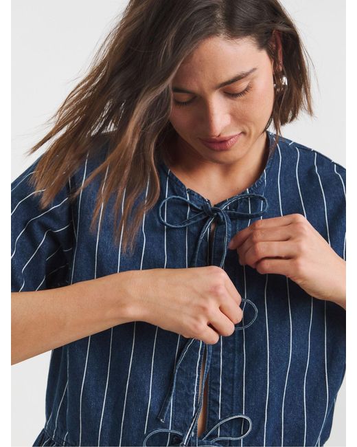 Simply Be Blue Denim Tie Front Peplum Blouse