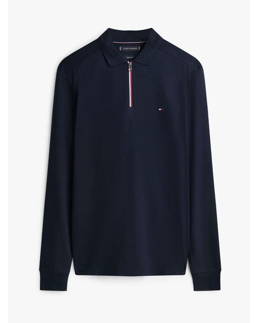 Tommy Hilfiger Blue Regular Fit Flag Embroidery Zip Polo Shirt for men