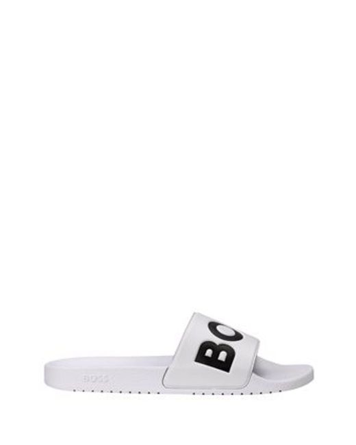 Boss White Large Logo Sliders for men