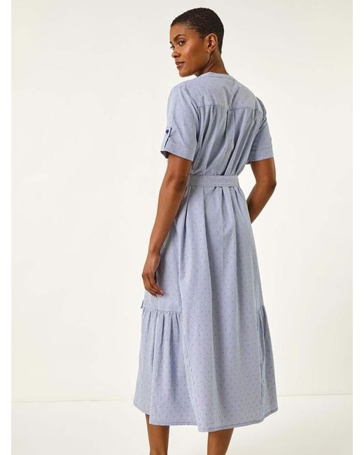 Roman Blue Stripe Tie Waist Midi Dress