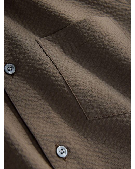Next Brown Regular Fit Short Sleeve Seersucker Shirt for men