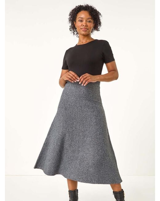 Roman Gray Petite Stretch Knitted Midi Skirt