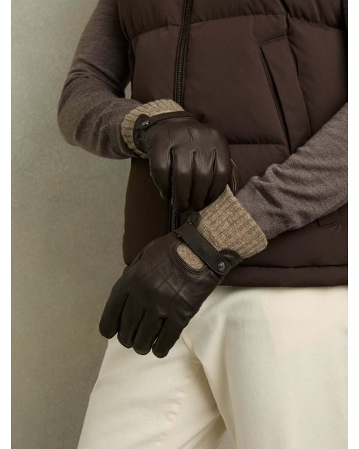 Reiss Brown Sanford Gloves Leather Ribbed for men