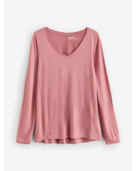 Next Pink Print Slouch Langarm-T-Shirt Mit V-Ausschnittm Regular