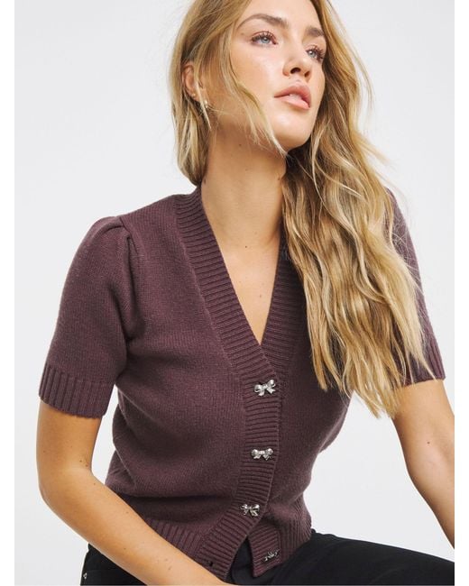 Simply Be Purple Puff Sleeve Bow Cardigan