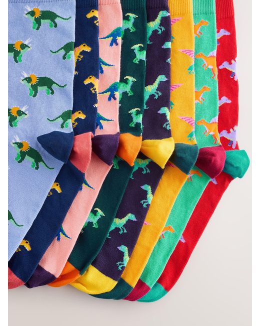Next White Bright/ Dinosaur Pattern Socks 8 Pack for men