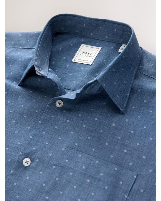 Next Blue Regular Fit Short Sleeve Embroided Print Smart Shirt for men