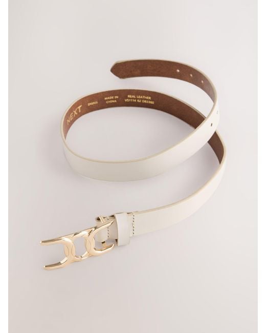 Next Natural Bone Regular Statement Buckle Leather Belt