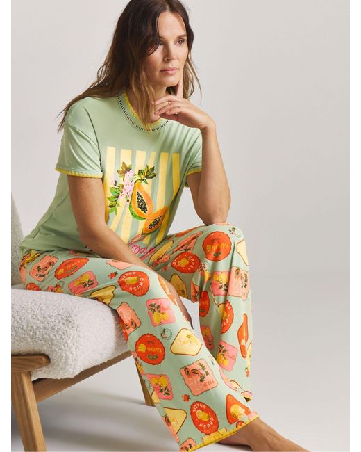 Figleaves Metallic Blanket Stitch Fruit Pyjamas Set