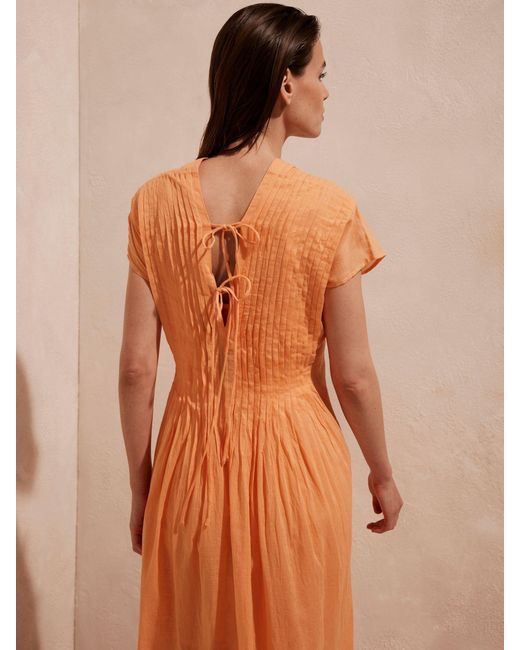 Mint Velvet Orange Pleated 100% Cotton Maxi Dress