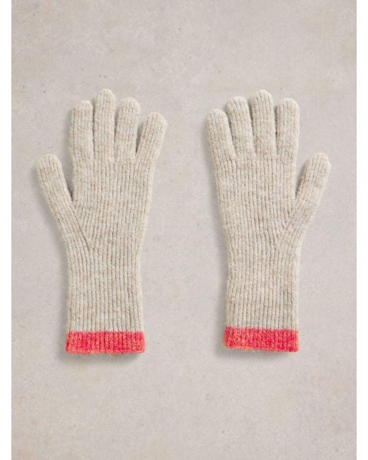 White Stuff Natural Colourblock Knitted Gloves