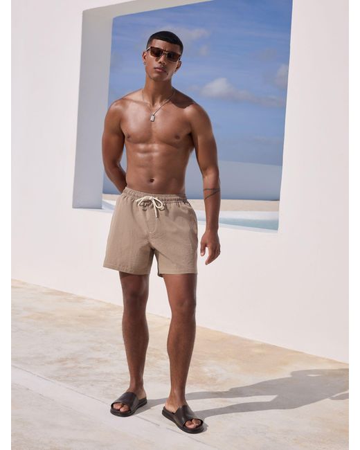 Next Natural Contrast Stitch Swim Shorts for men