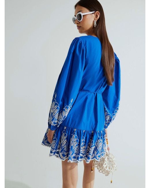 River Island Blue Broiderie Shirt Dress
