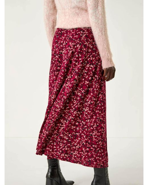 Roman Red Confetti Print Stretch Midi Skirt