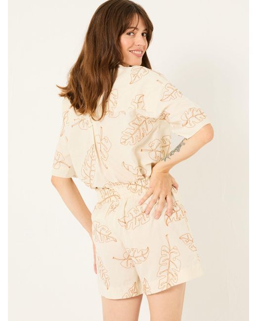 FatFace Natural Leaf Embroidered Short