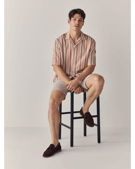 Next Pink 100% Cotton Textured Stripe Short Sleeve Shirt for men