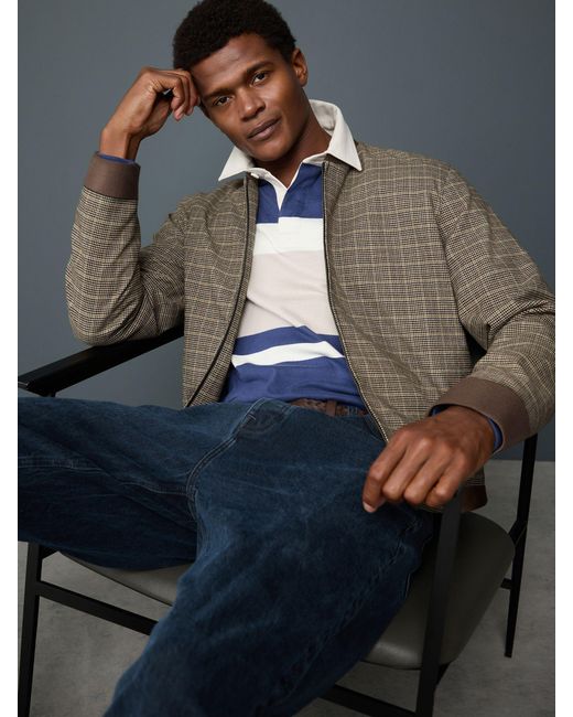 Next Blue Smart Check Bomber Jacket for men