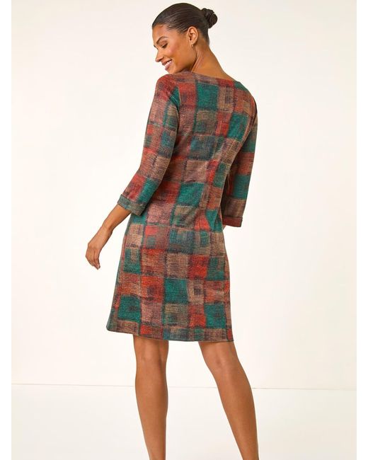 Roman Red Patchwork Print Shift Pocket Dress